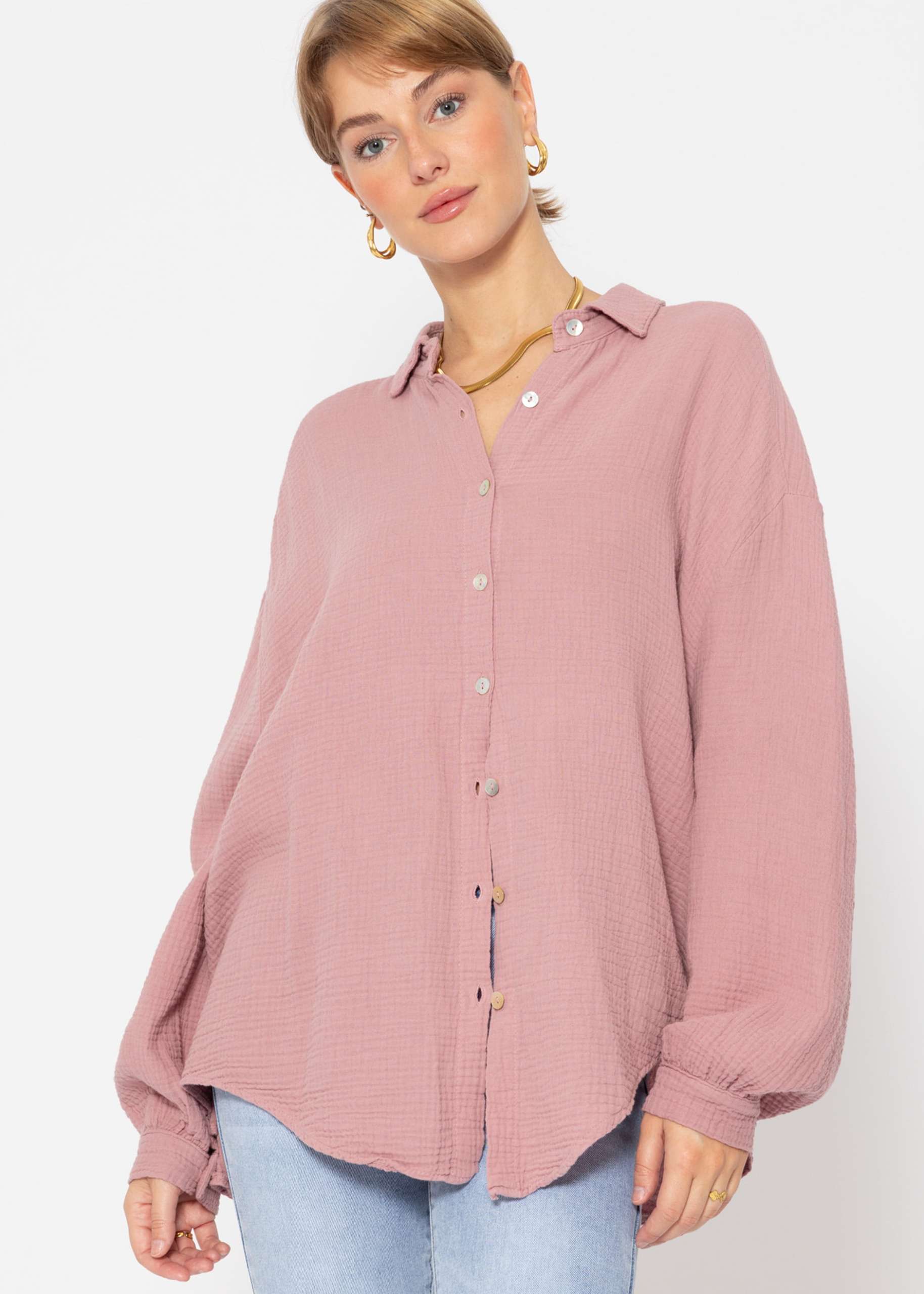 Musselin Bluse oversize, kurz, altrosa