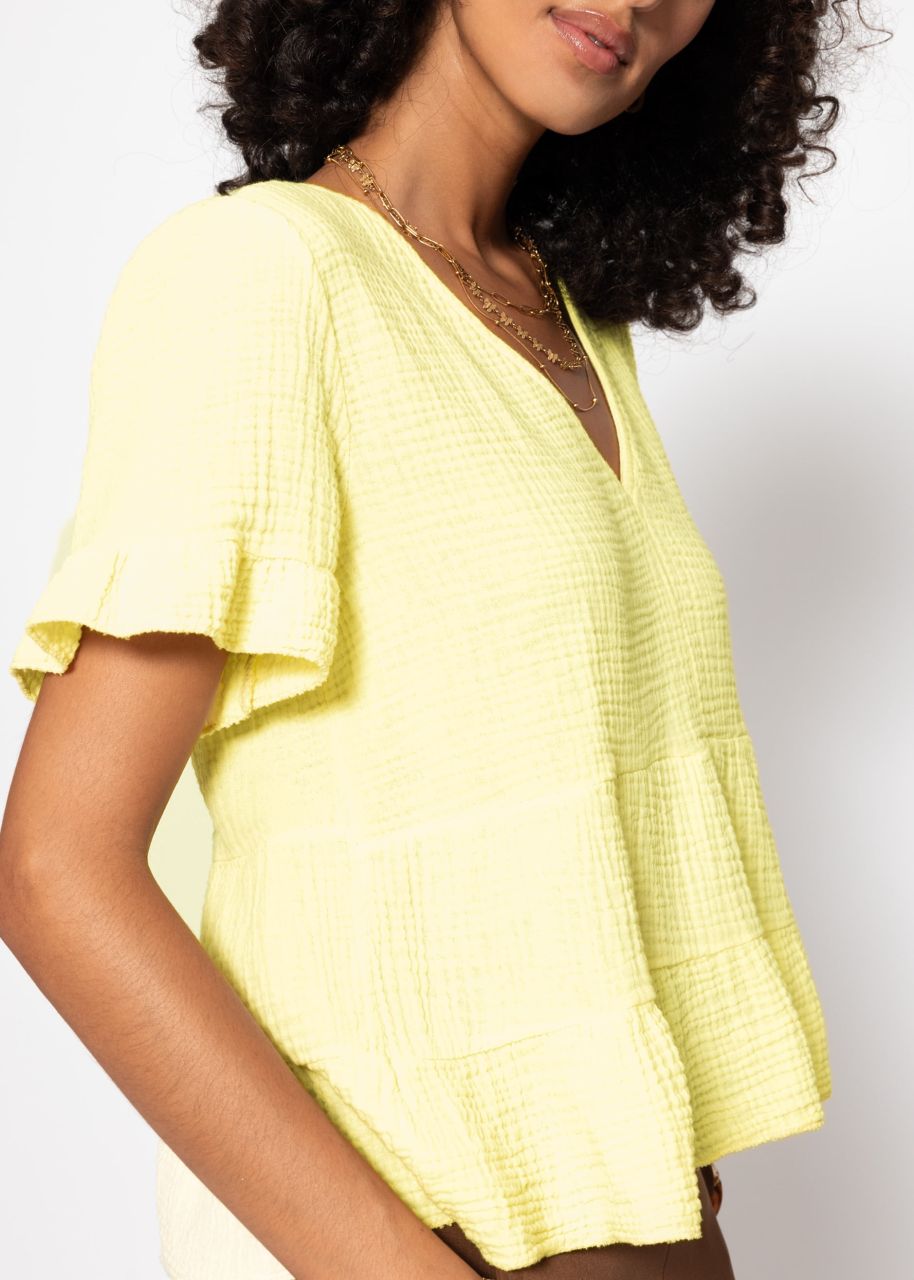 Musselin Shirt mit Volants - buttergelb