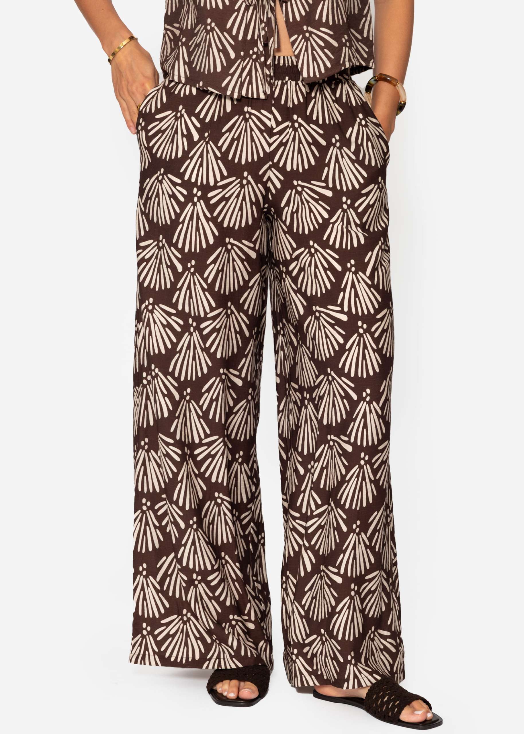 Schlupfhose mit Muschel-Print - braun
