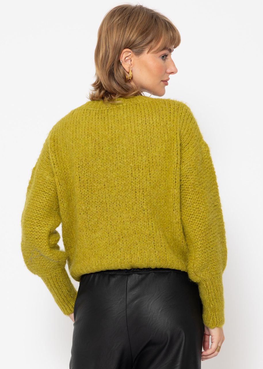 Oversize Pullover mit kontrastierendem Strickmuster - olivgrün