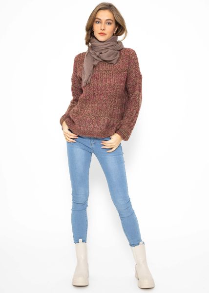 Lässiger Strickpullover mit Muster - fuchsia-taupe