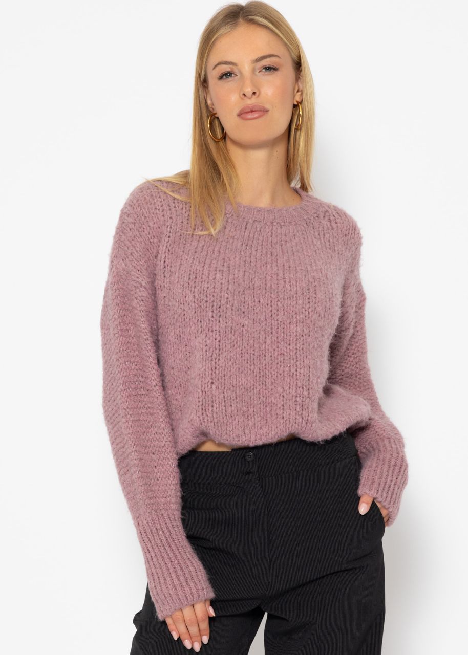 Oversize Pullover mit kontrastierendem Strickmuster - altrosa