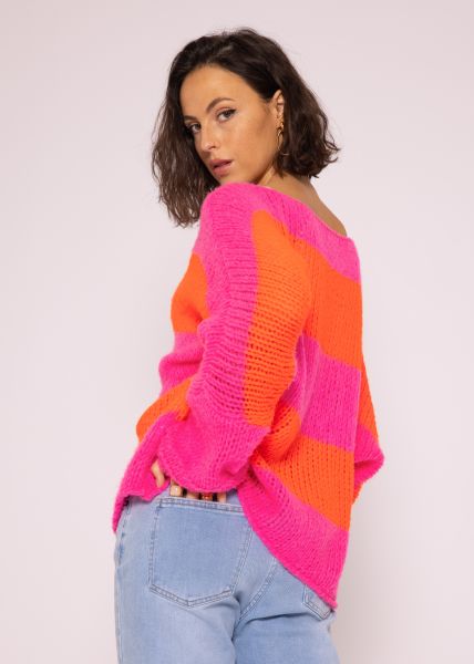 Locker gestrickter oversize Pullover, pink/orange