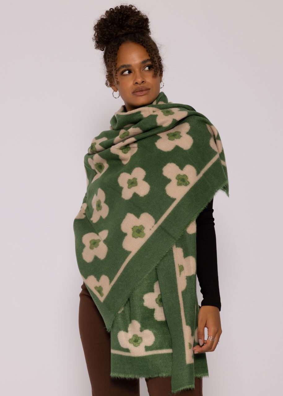 Schal mit Blumen-Muster, grün