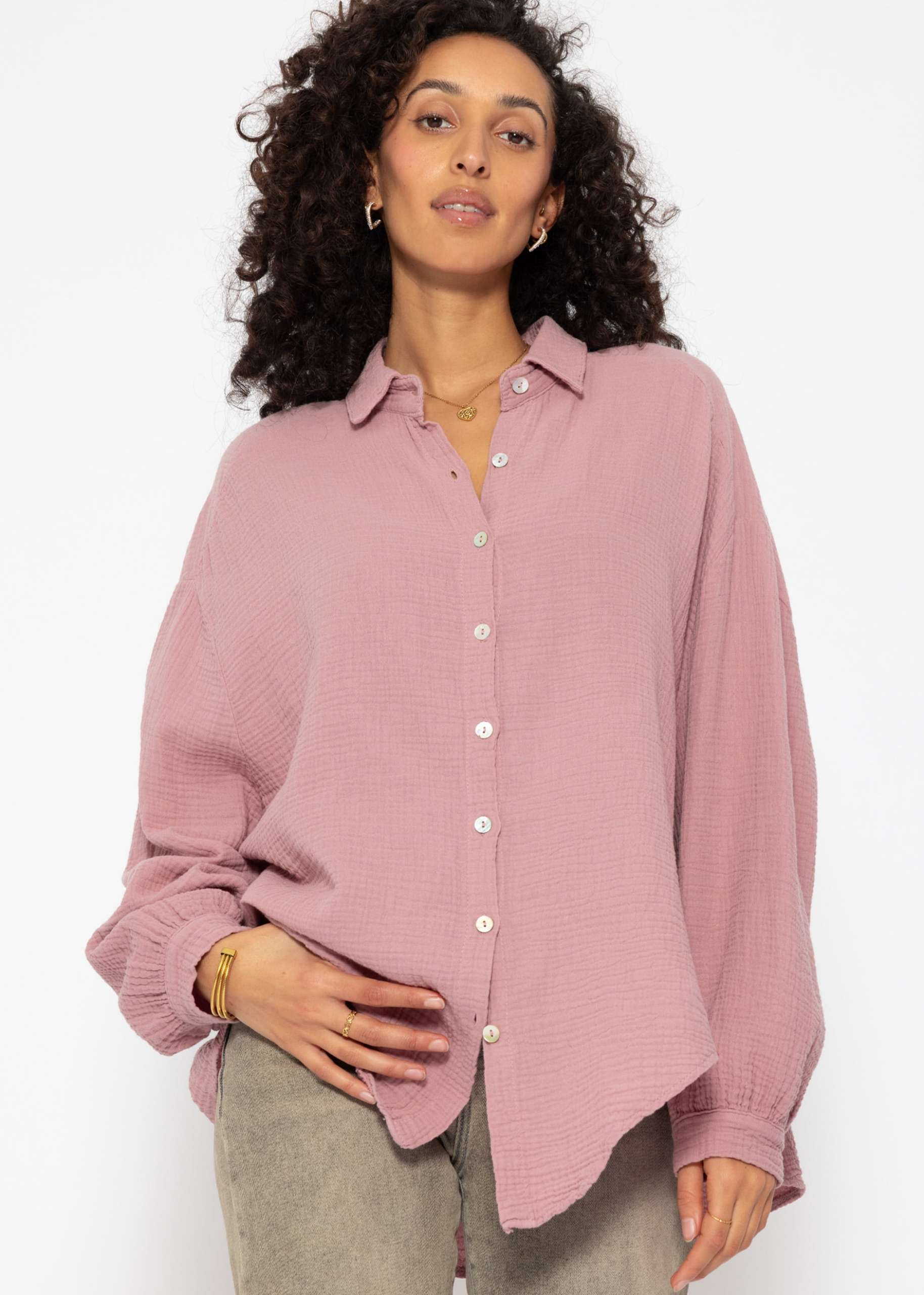 Musselin Bluse oversize, kurz, altrosa