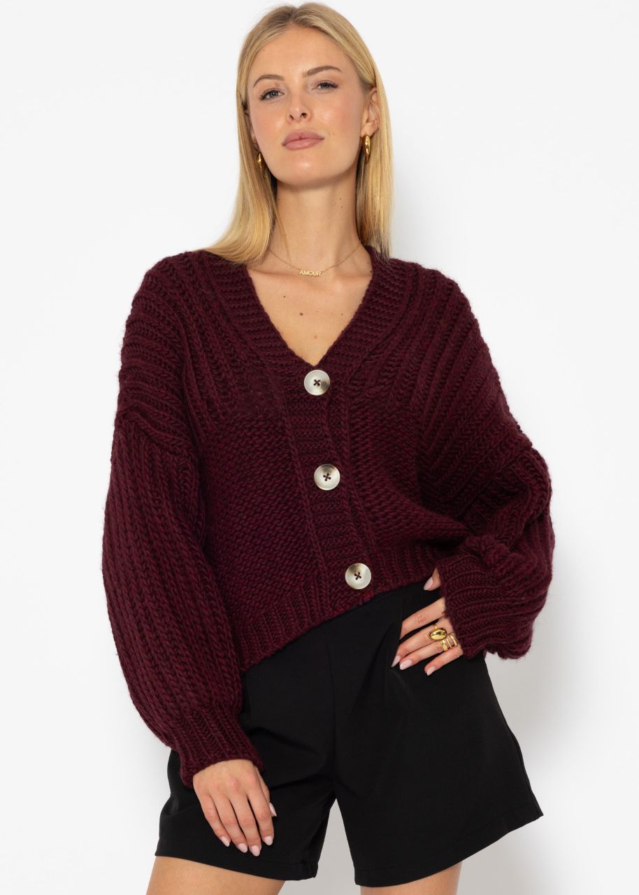 Jessica Haller Strick-Cardigan mit gerippten Ärmeln und Knopfleiste - burgundy