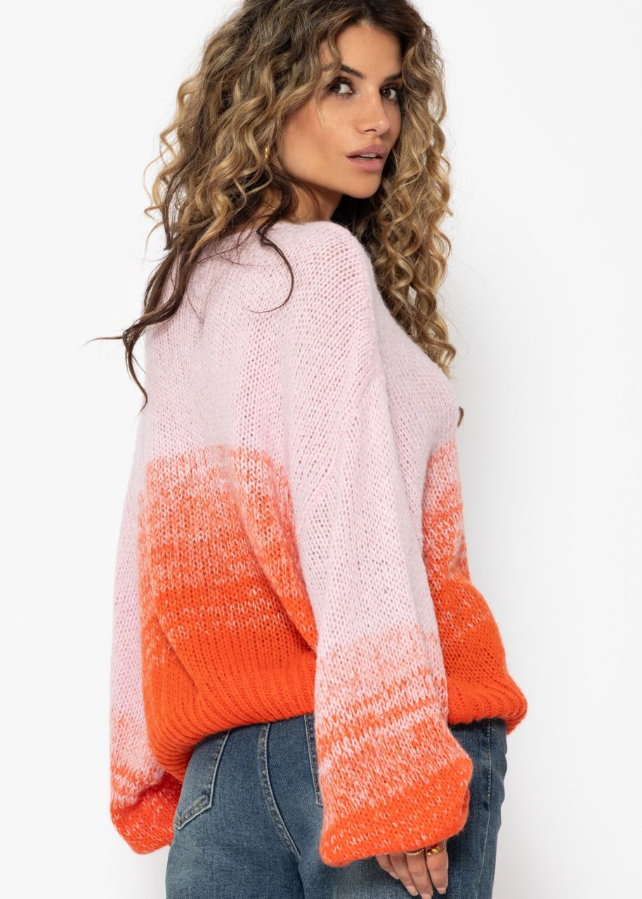 Pullover mit Ballonärmel und Farbverlauf - rosa-orange