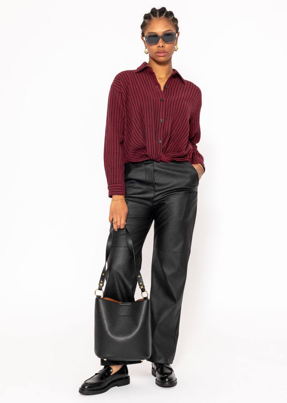 Gestreifte Musselin Bluse mit Knoten - burgundy-schwarz