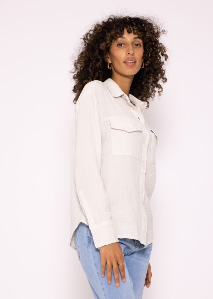 Musselin Bluse in Denim Style, hellbeige