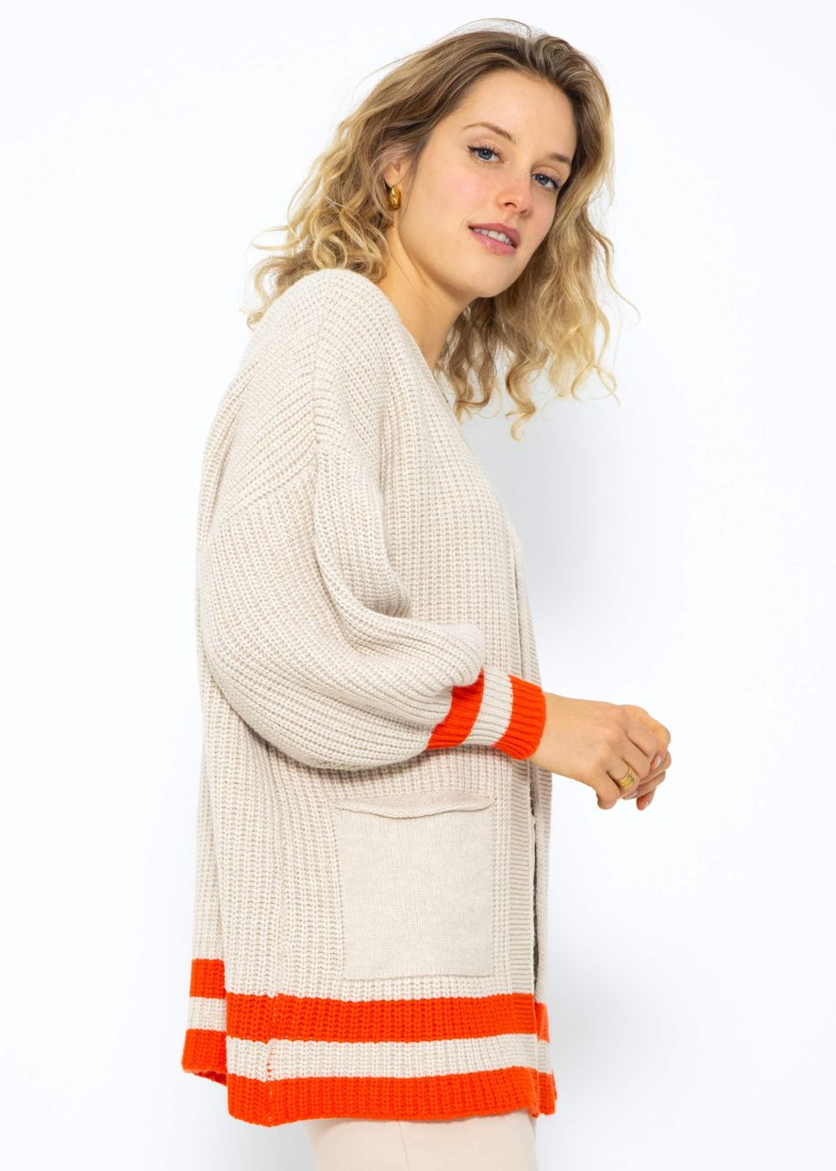 Soft Strick Cardigan mit Taschen - beige-orange