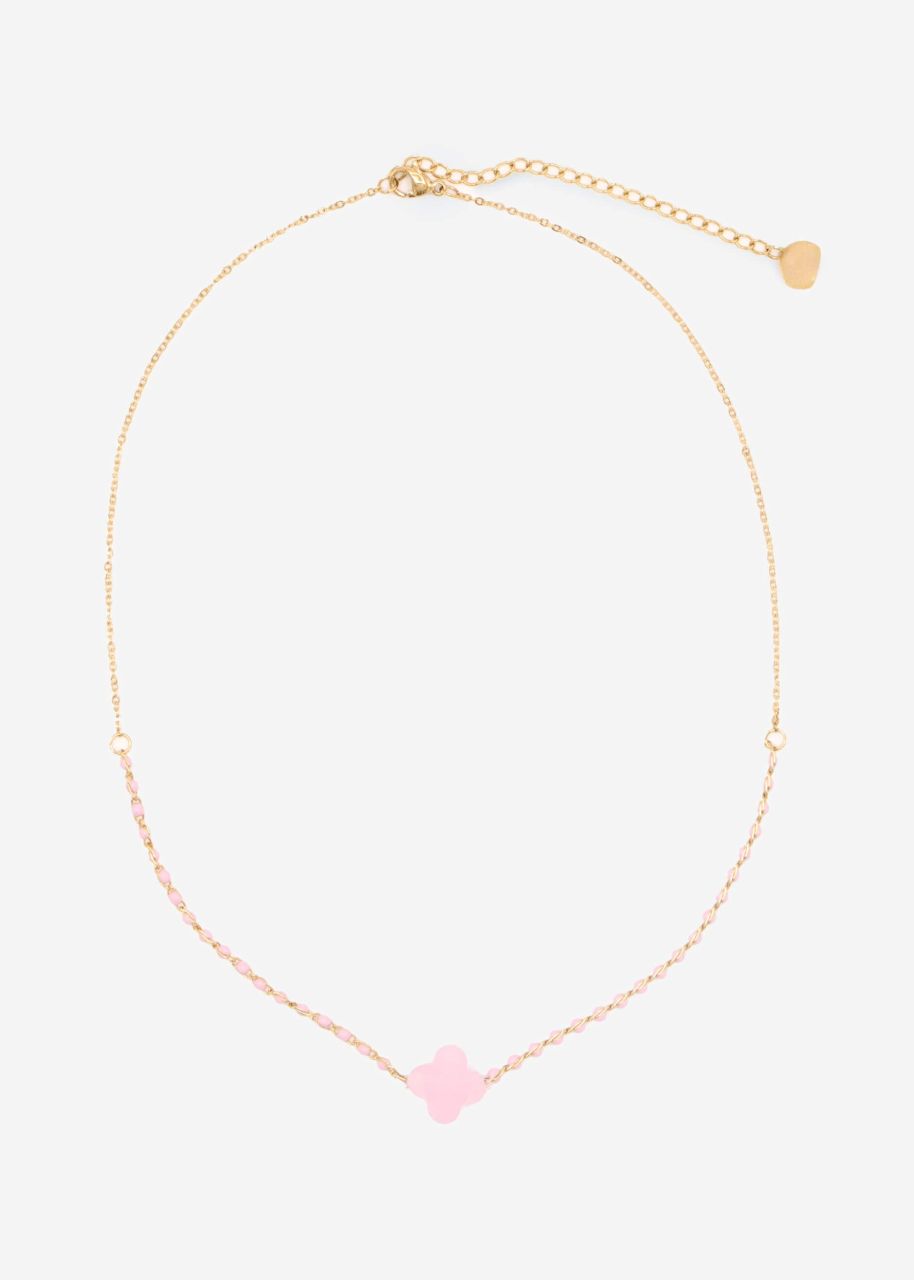 Halskette mit Kleeblatt - rosa