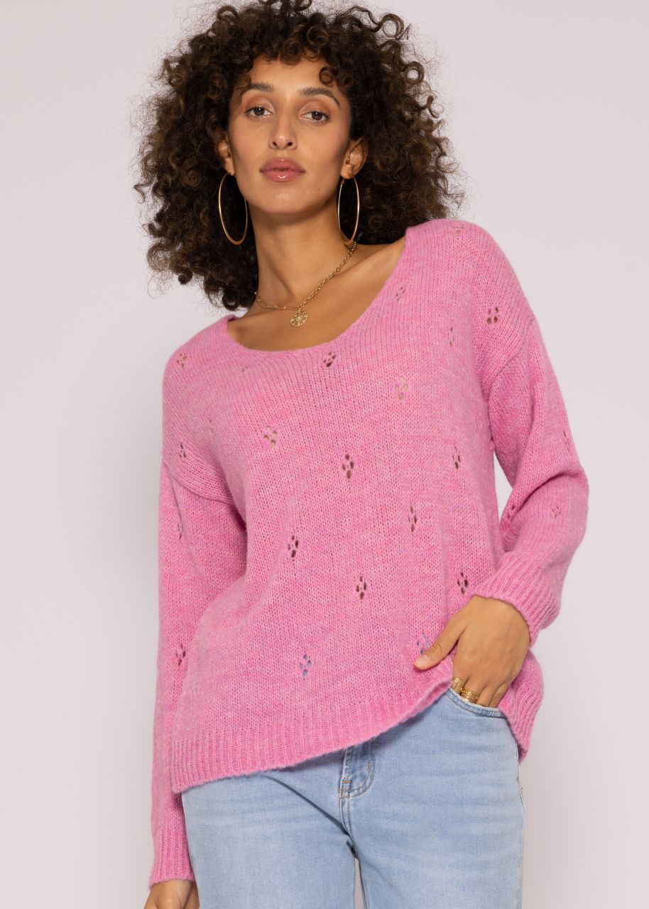 Oversize Pullover mit Lochmuster, rosa