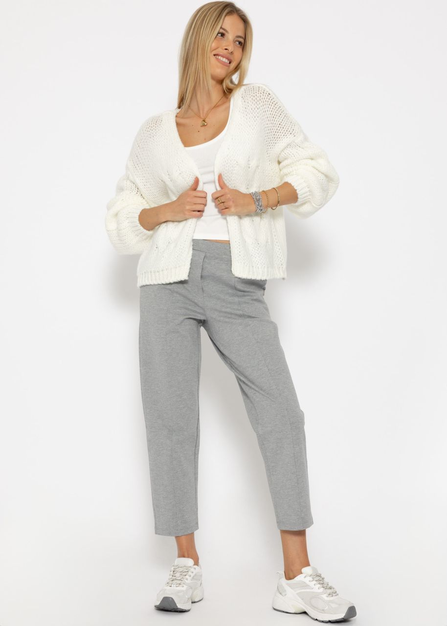 Kurzer Cardigan mit Zopfmuster - offwhite