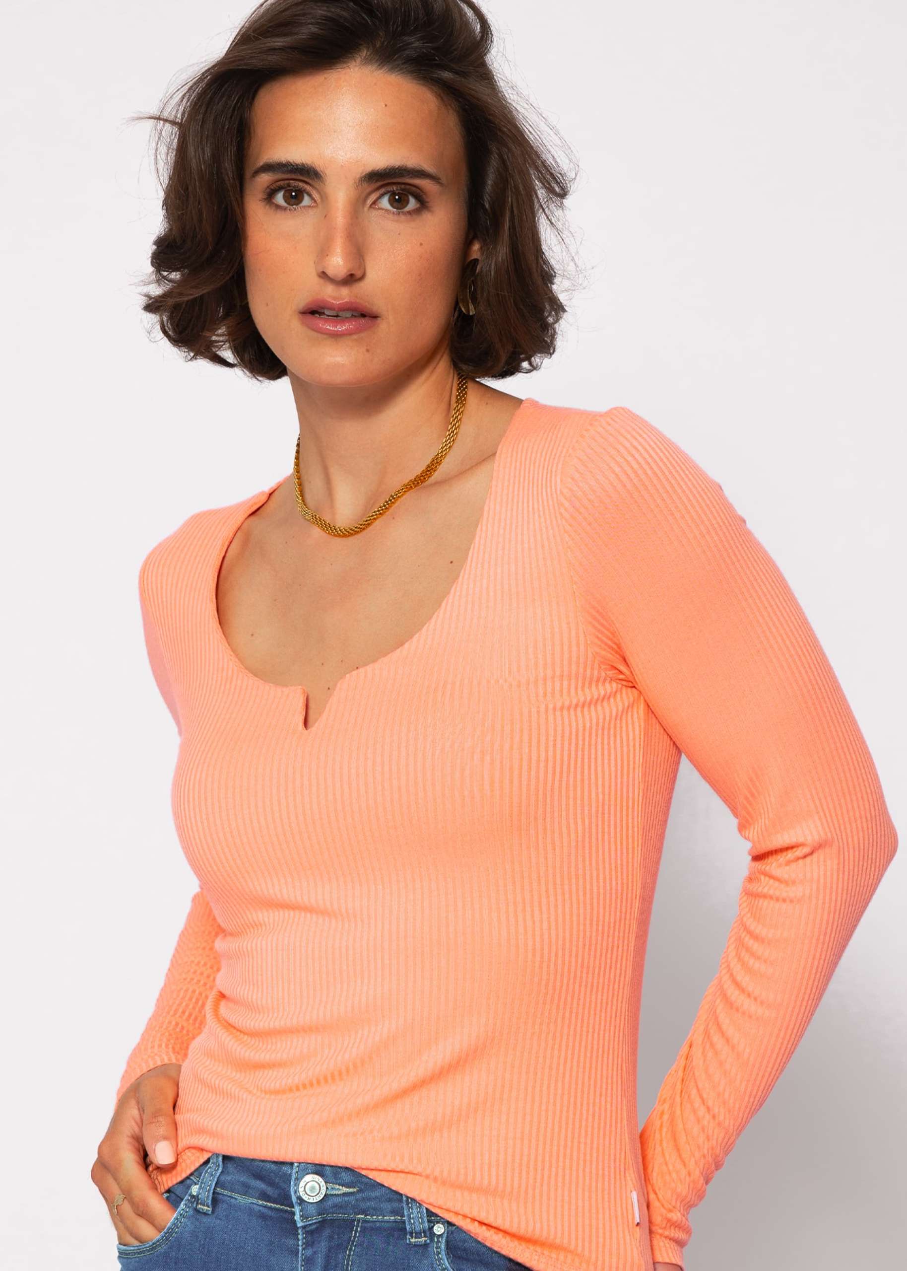 Geripptes Langarmshirt - peach