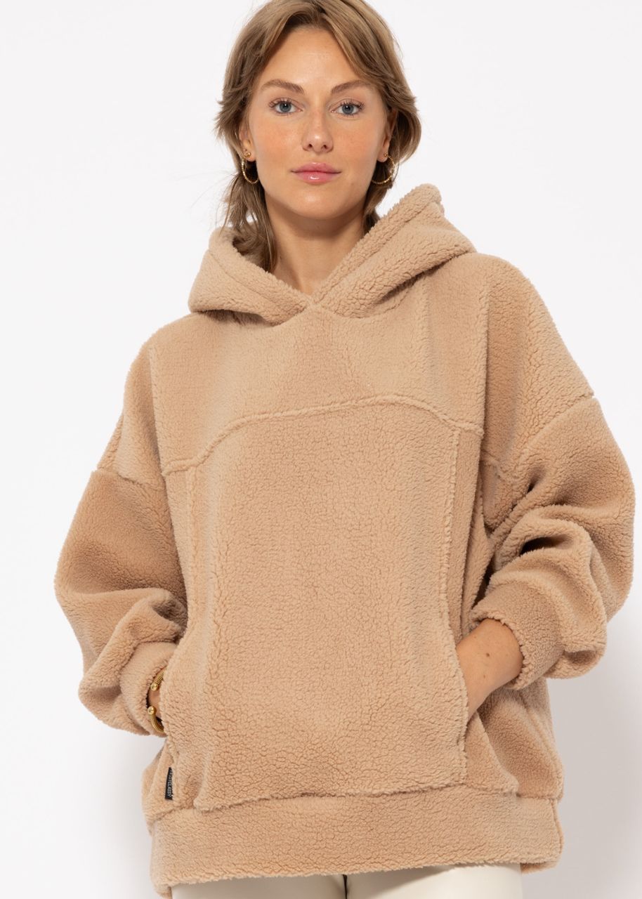 Oversize Teddy Hoodie mit Taschen - beige