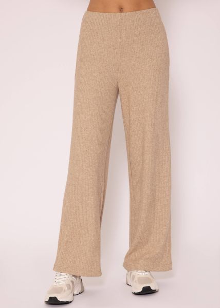 Gerippte Hose mit weitem Bein, beige