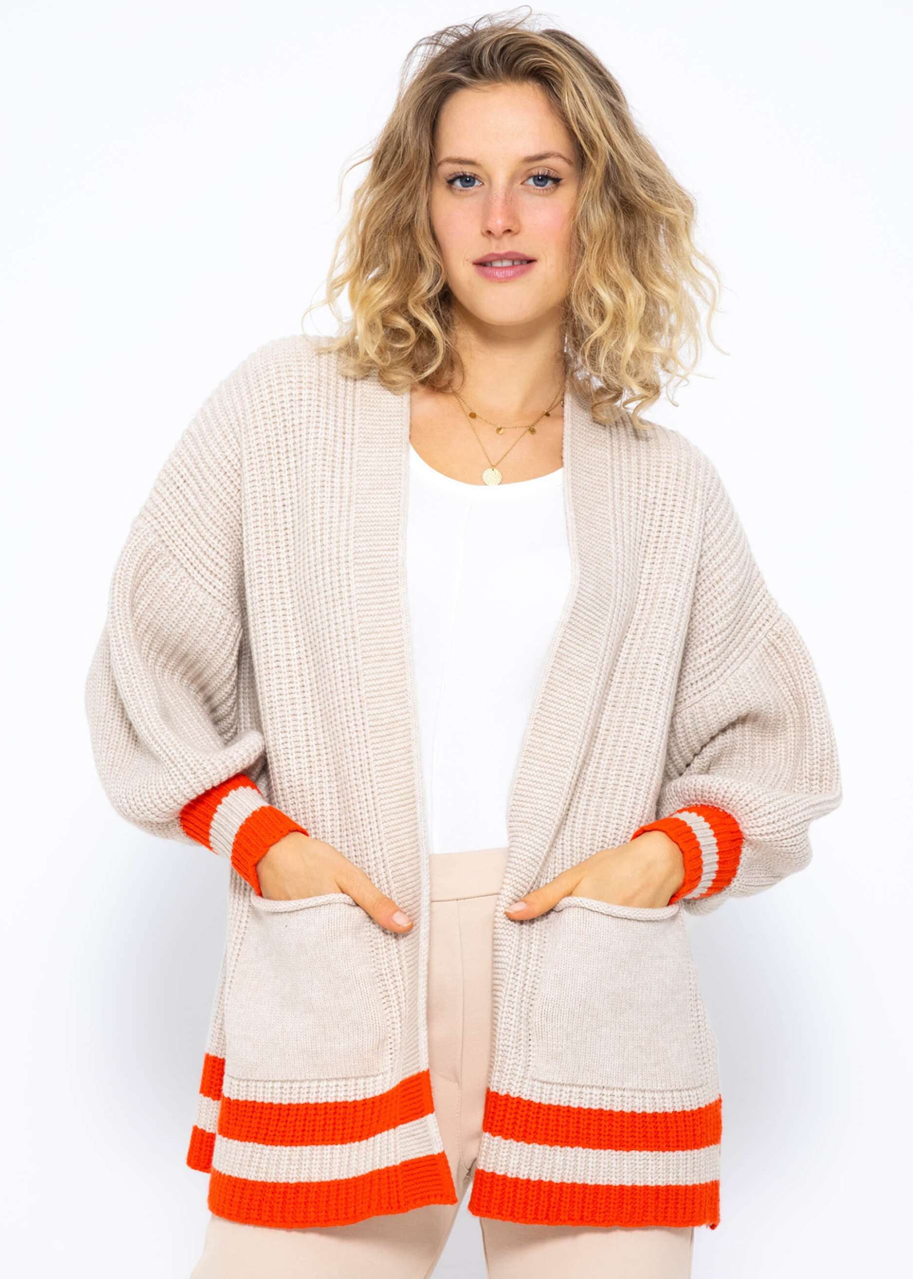 Soft Strick Cardigan mit Taschen - beige-orange