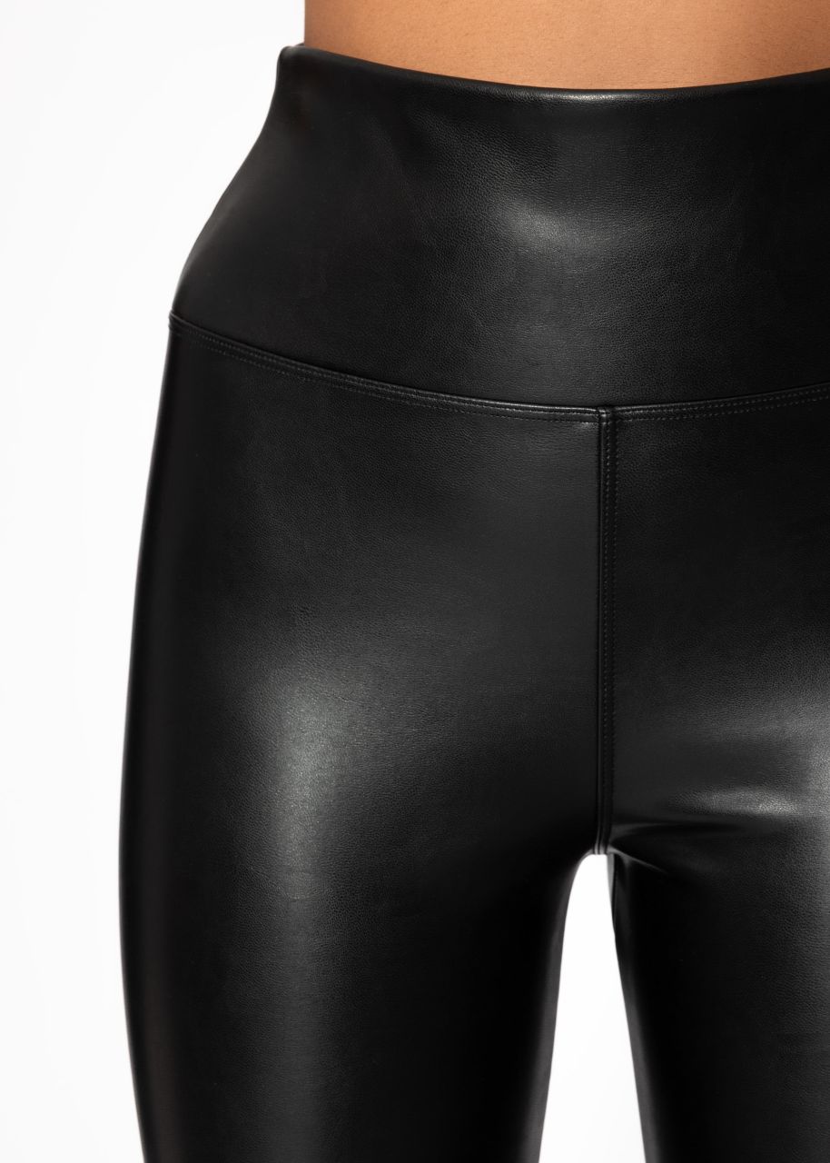 High-Rise Lederleggings mit breitem Bund - schwarz