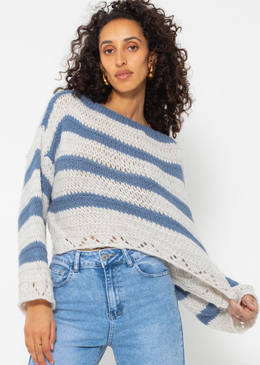 Pullover mit Streifen - jeansblau-beige