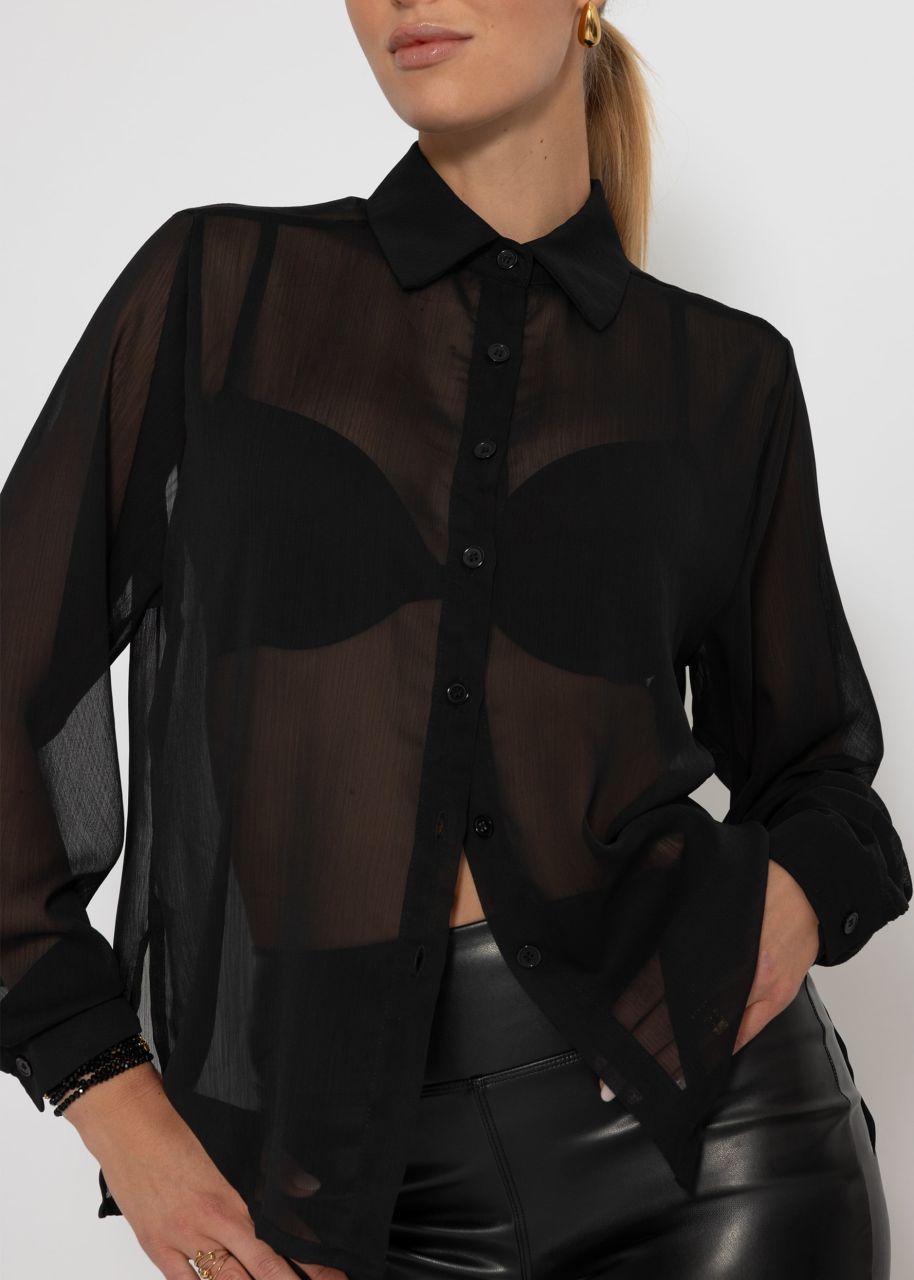 Chiffon Bluse mit Struktur - schwarz