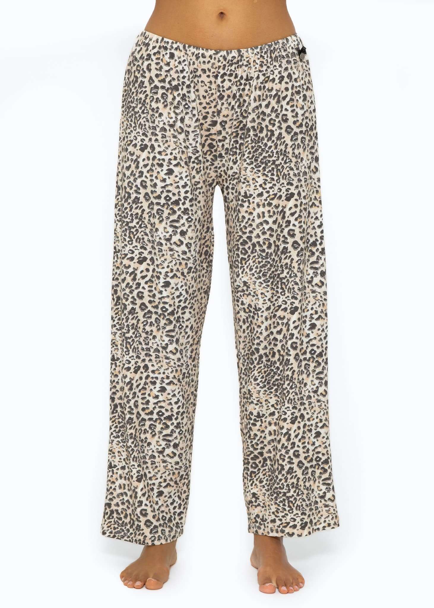 Pyjamahose mit Leoprint - beige