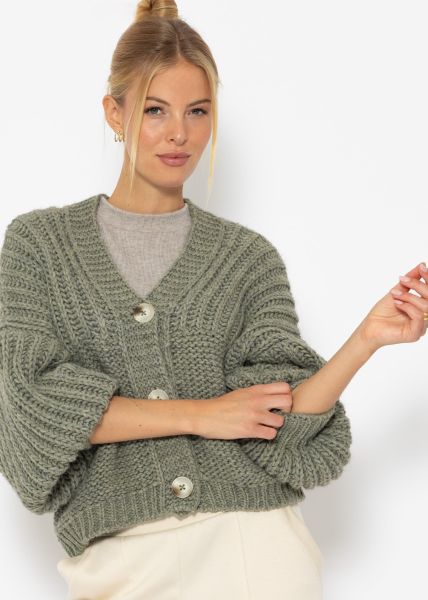 Jessica Haller Strick-Cardigan mit gerippten Ärmeln und Knopfleiste - khaki