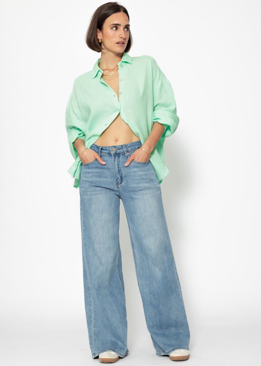 Musselin Bluse oversize, kurz, hellgrün