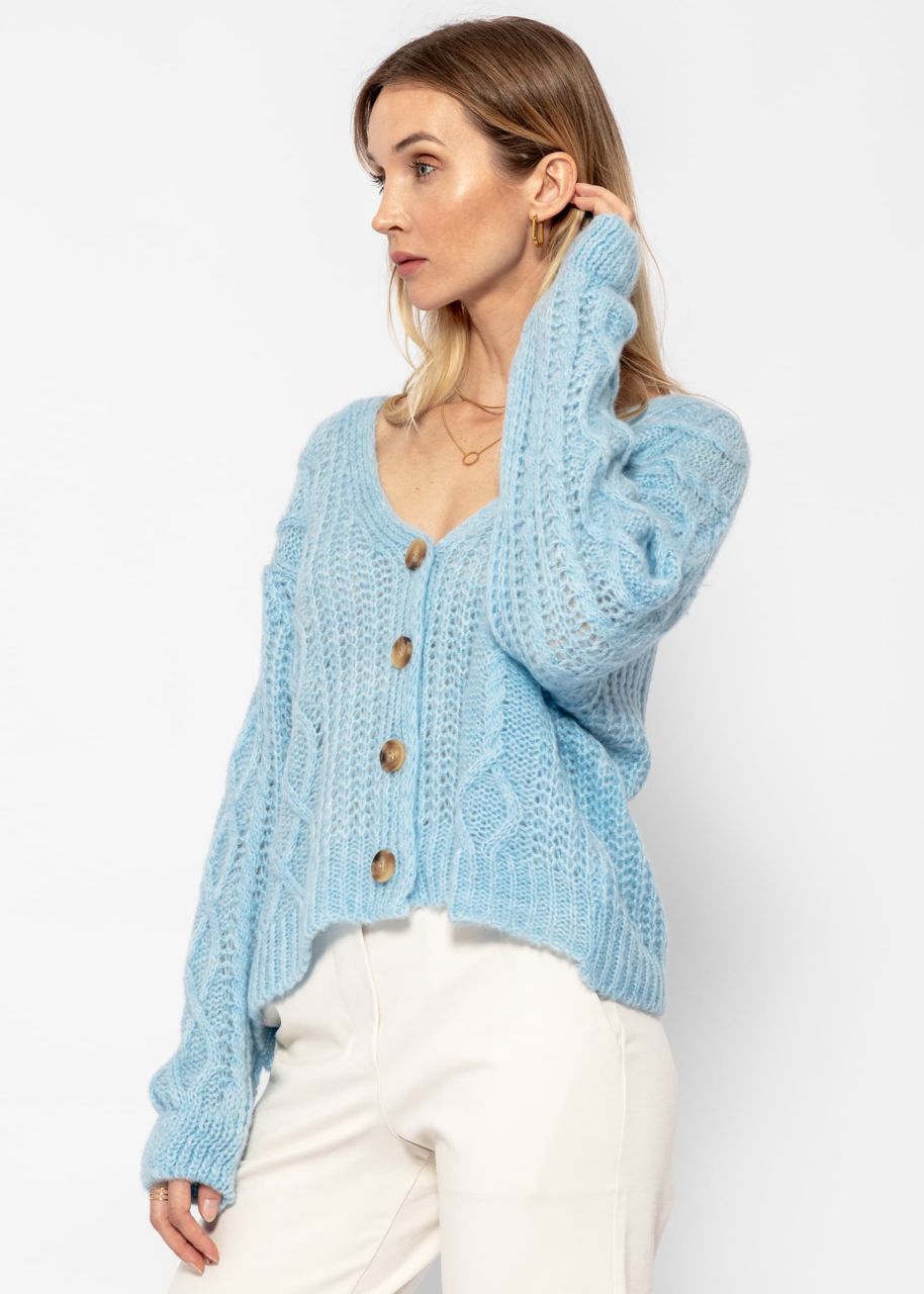 Oversize Strickjacke mit Zopfmuster - hellblau