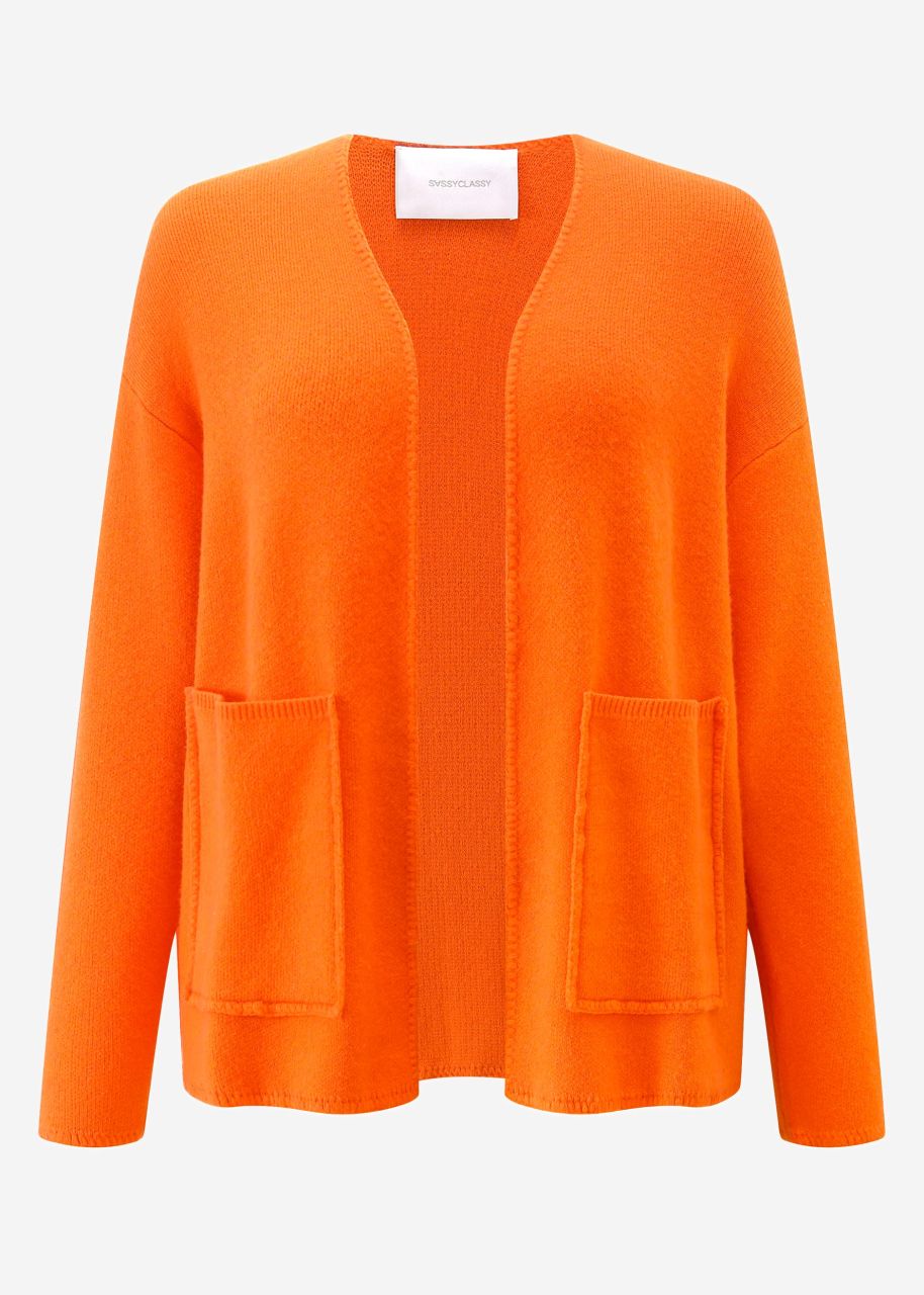 Offener Cardigan mit aufgesetzten Taschen - mandarine