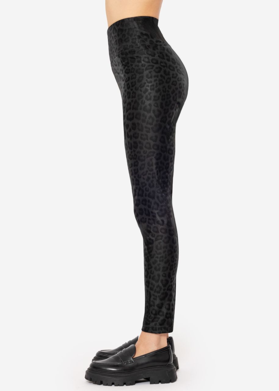 Thermo Kunstleder Leggings mit Leo Print - schwarz