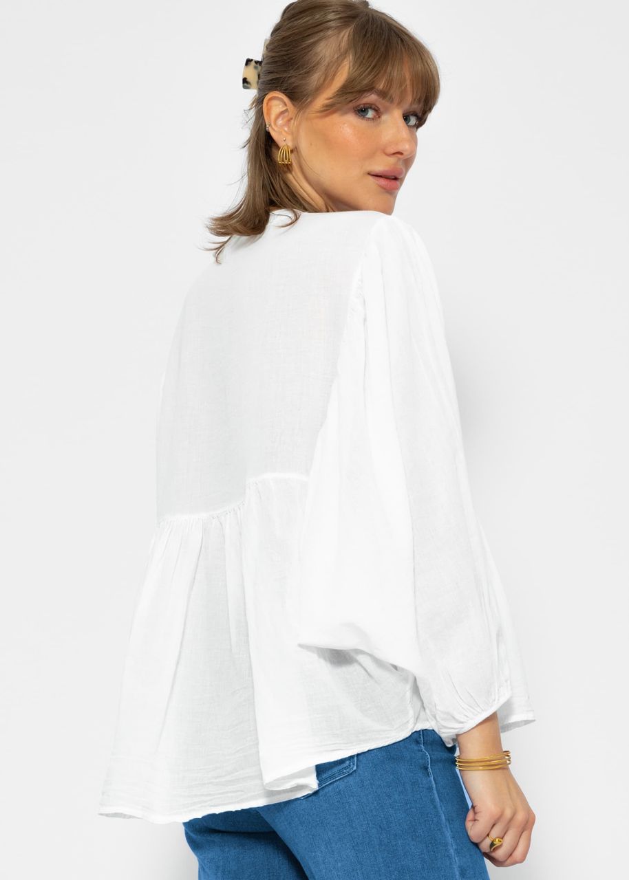 Oversize Baumwoll Voile Bluse - weiß