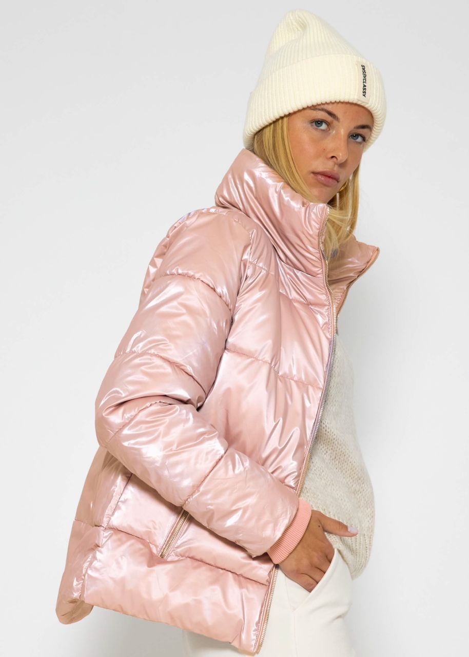 Pufferjacke mit Stehkragen - rosa