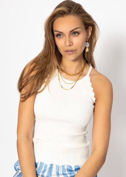 Strick Top mit Bogenkante, offwhite