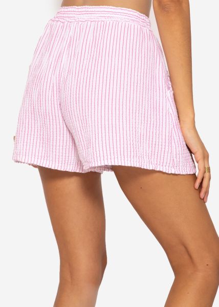 Gestreifte Musselin Shorts, pink/weiß