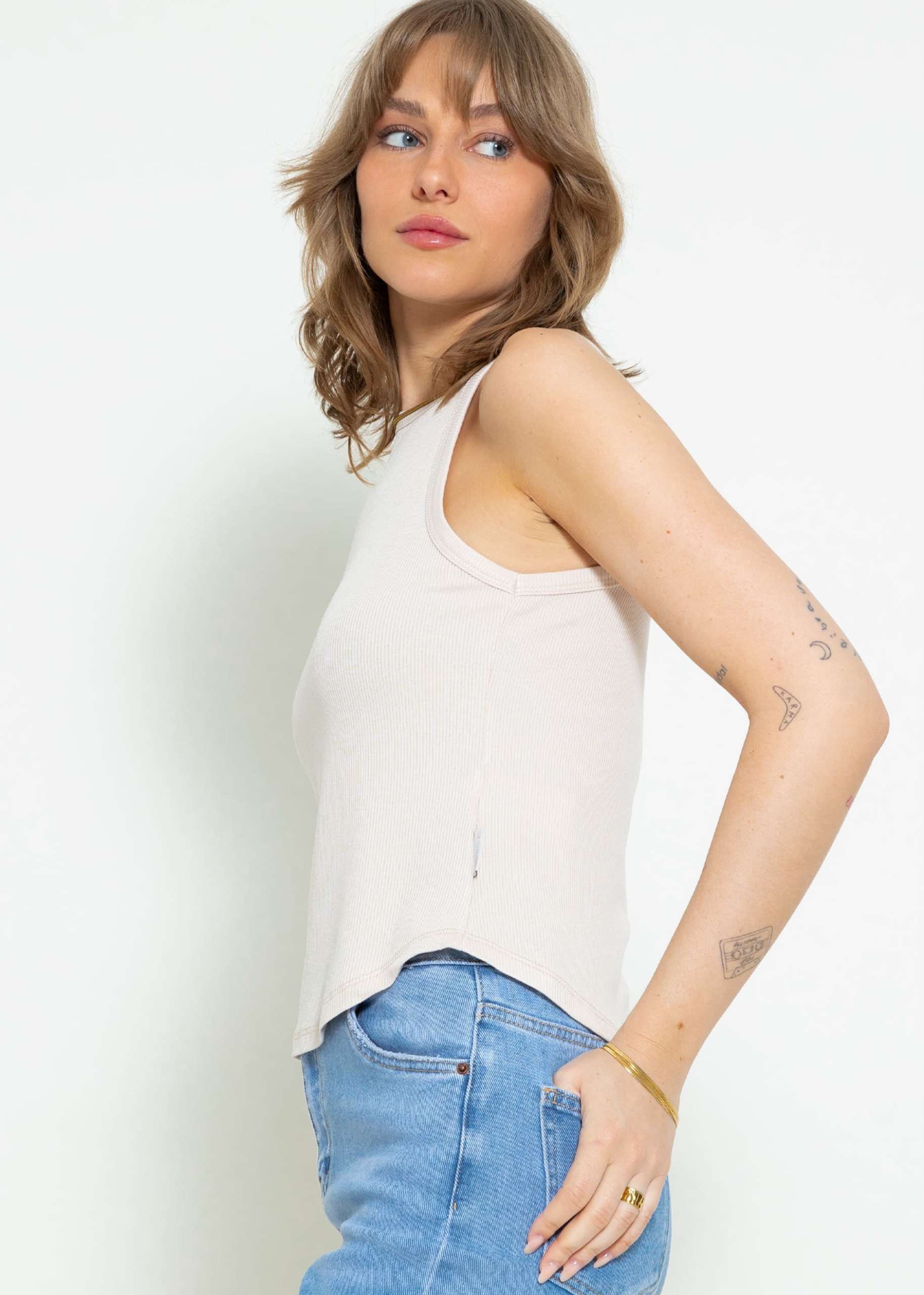 Geripptes Tank Top - beige