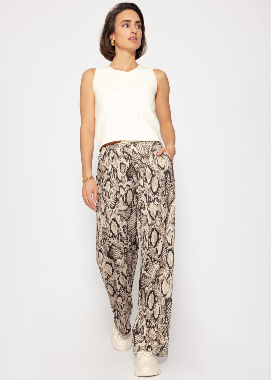 Satinhose mit Snake-Print - braun