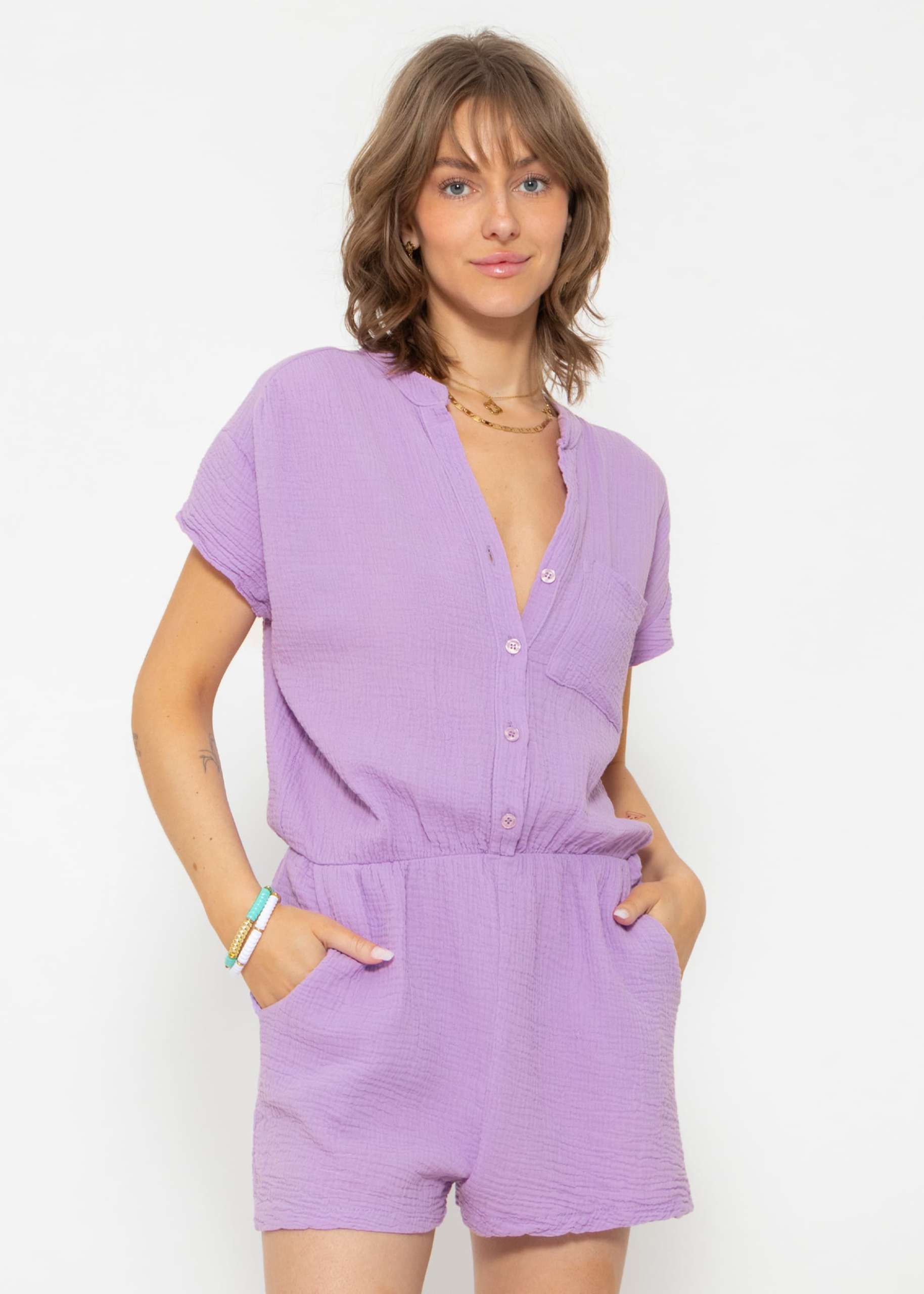 Musselin Jumpsuit, lila
