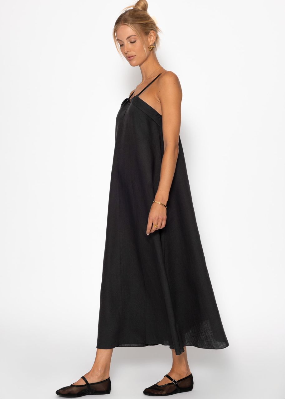 Leinen Kleid mit Spaghetti-Trägern - schwarz