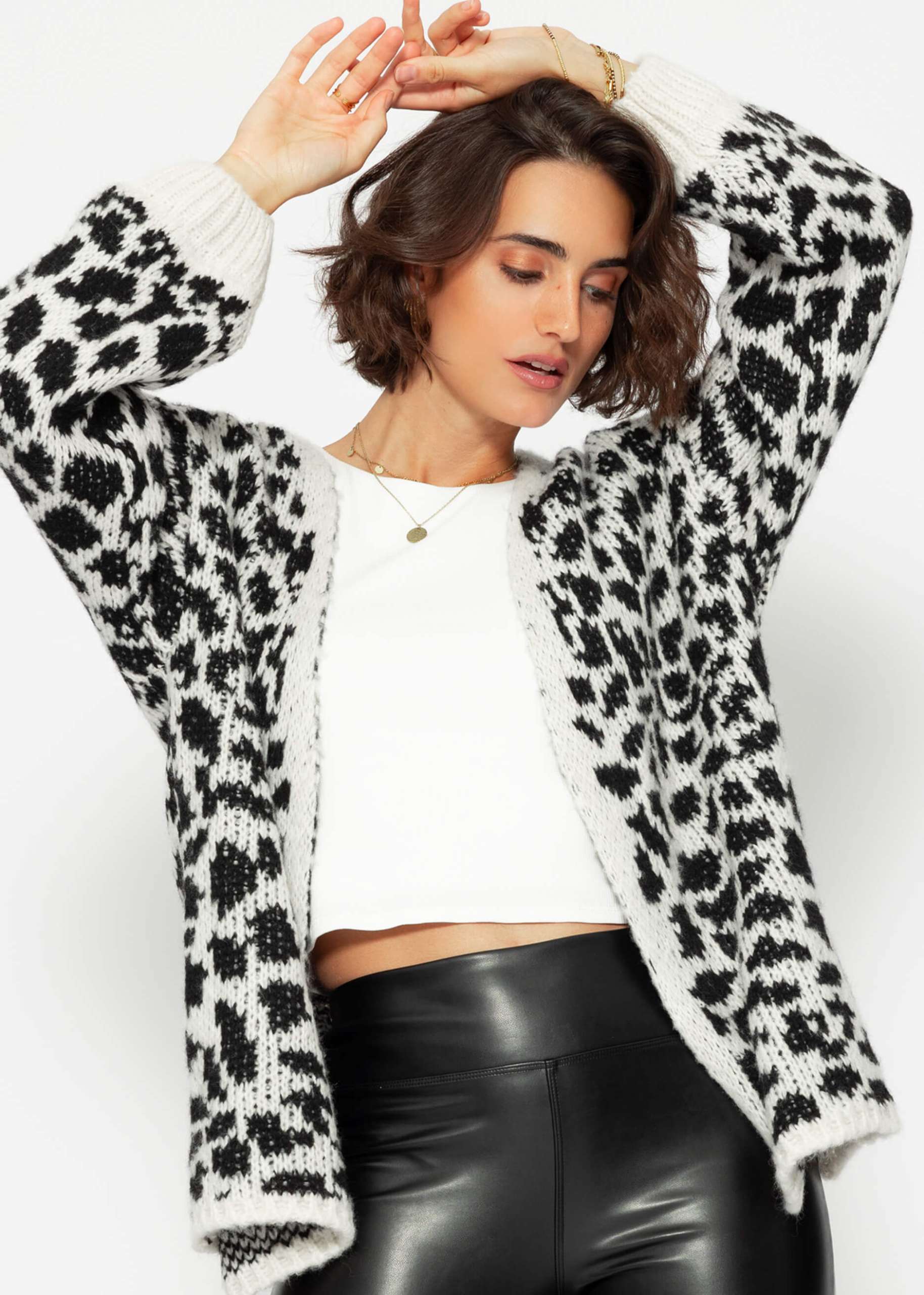 Cardigan mit Leo-Print - schwarz-offwhite