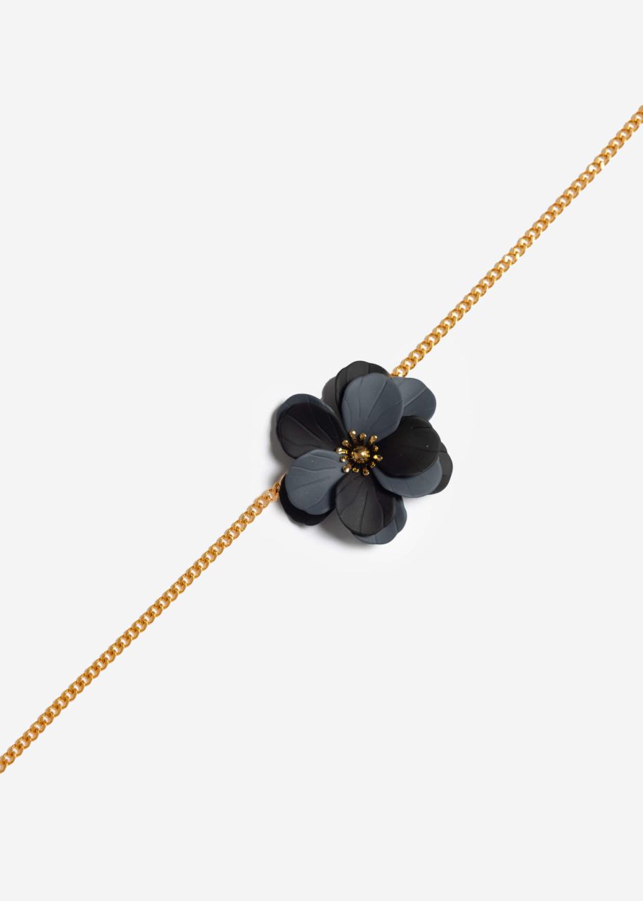 Halskette mit schwarz/grauer Blüte - gold