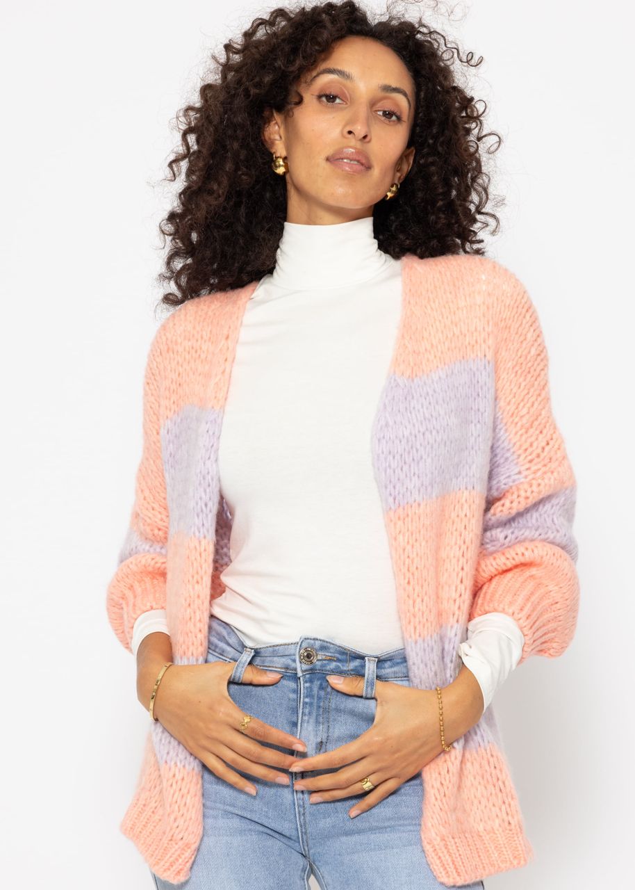 Gestreifter oversize Cardigan - peach-flieder