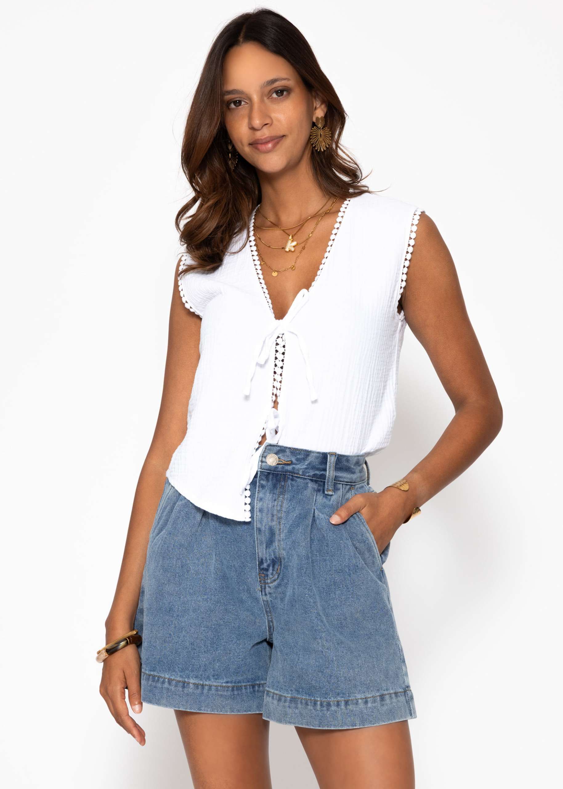 Weite High Waist Jeans Shorts - hellblau