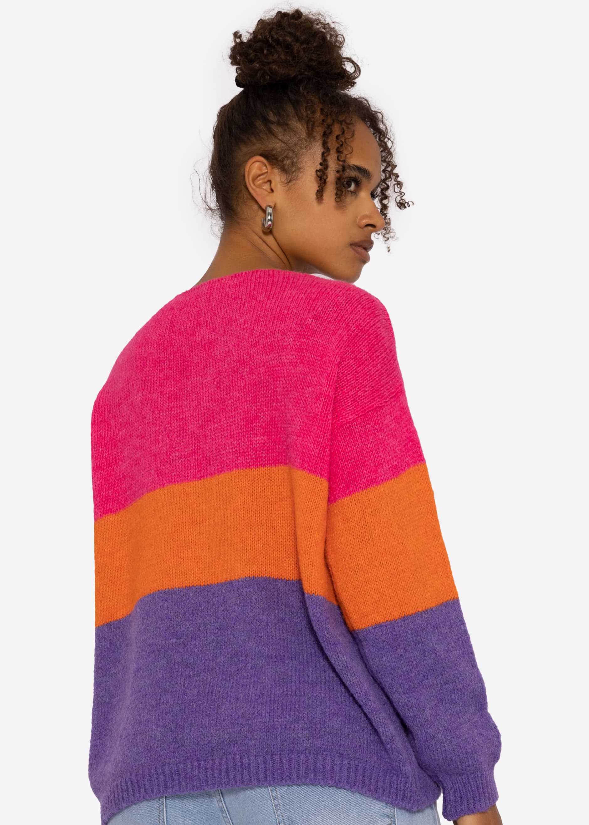lila | Streifen mit pink und orange SASSYCLASSY Pullover V-Ausschnitt