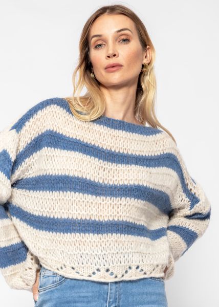 Pullover mit Streifen - jeansblau-beige