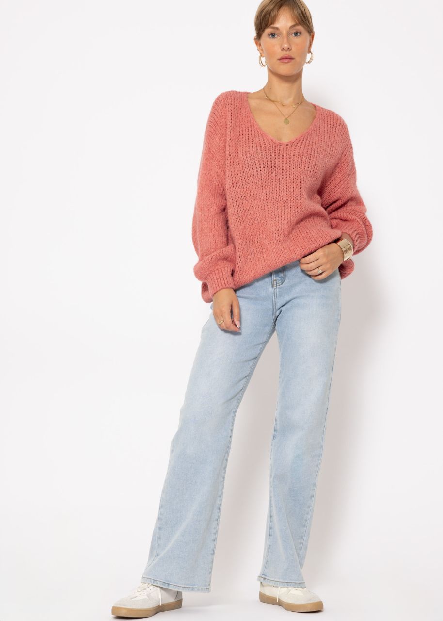 Oversize Pullover mit V-Ausschnitt - lachs