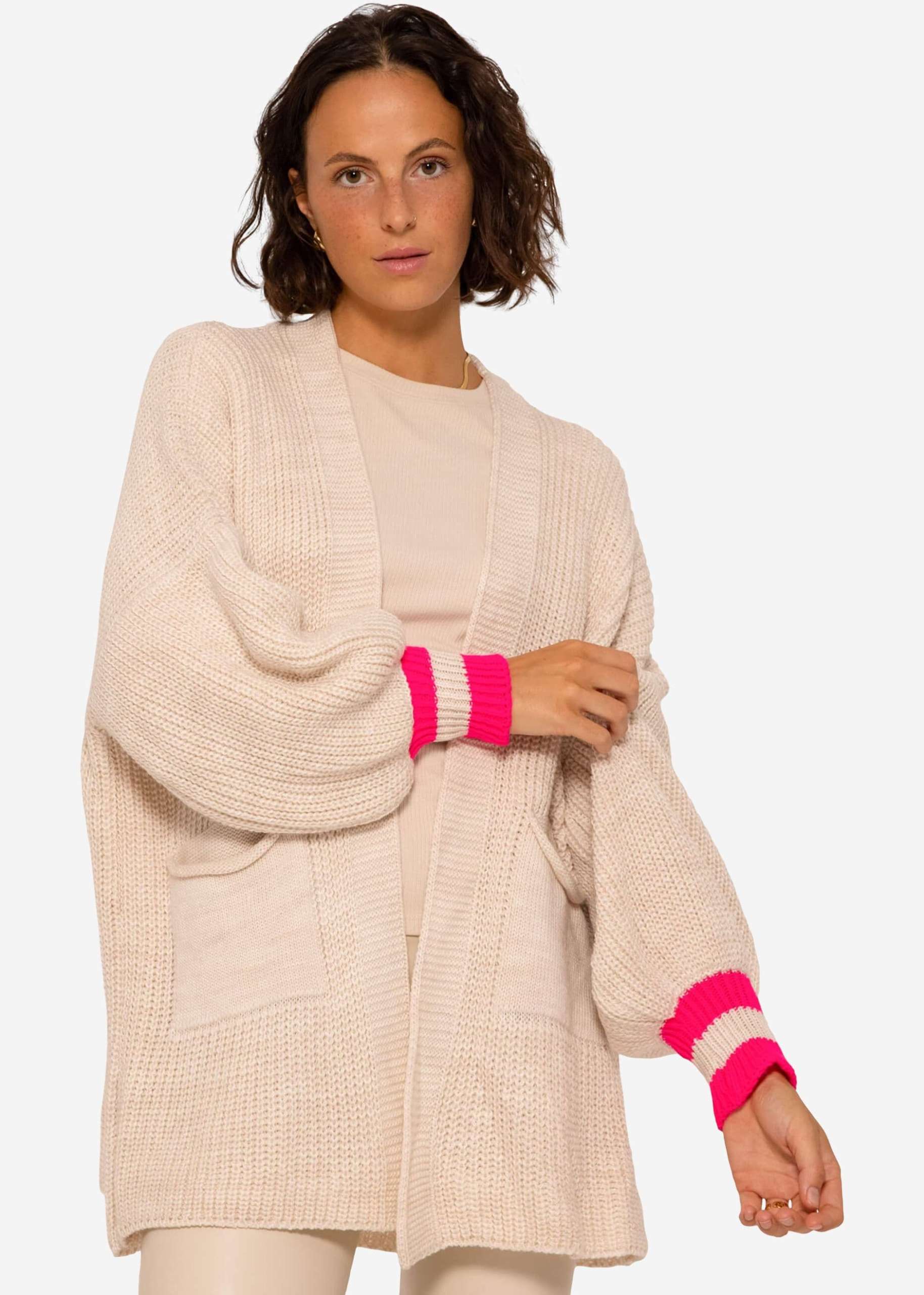 Strick Cardigan mit pink Streifen - beige