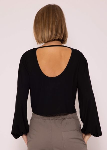 Langarmshirt in Jersey mit Rückenausschnitt, schwarz