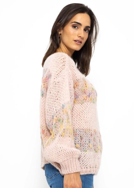 Oversize Pullover mit Blockstreifen - rosa