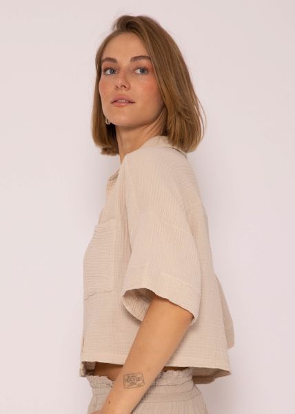 Kurze Musselin Blusen Jacke, beige