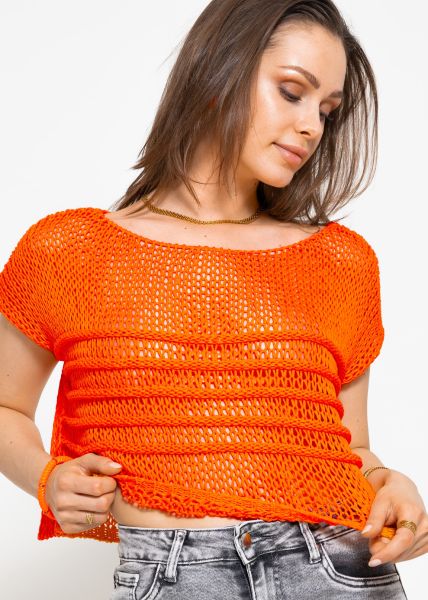 Grobmaschiger Crop Pullover - orange